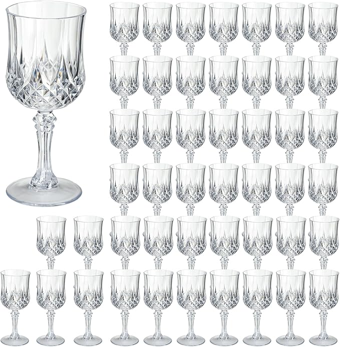 XKXKKE 48 Pcs Transparent Plastic Wine Glasses, Plastic Water Goblets for Parties, Stemmed Drinking Glasses for Wedding Reception, Grand Event Party Bar Supplies Reusable Drinking Cups