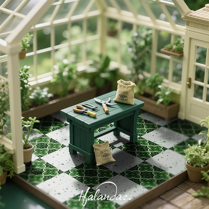 Halandar Dollhouse Flooring Tiles on 1/12 1/6 Scale Miniature Decor Accessories 32pcs Double-Sided