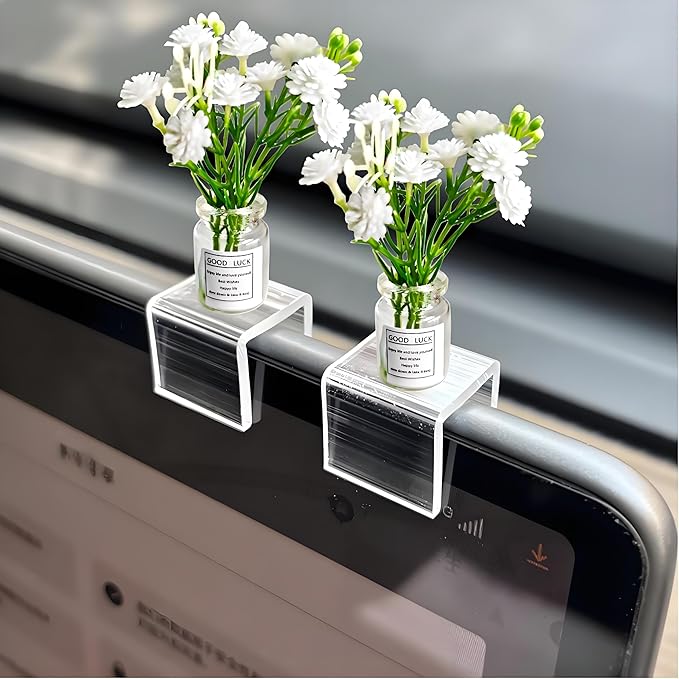 2 Pcs Miniature Flower Vases with White Baby’s Breath – Realistic Handmade Dollhouse Accessories for 1:6/1:8 Scale, Fairy Garden Props, DIY Craft Elements, Car Decor, Micro Landscape Embellishments（B）