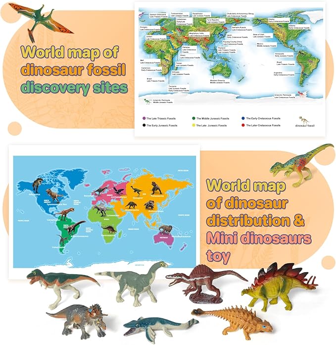 Dinosaur Toys for Kids 3-5 5-7, 50 pcs Realistic Dinosaurs with Book & Dinosaurs Learning Cards - Educational Small Dinosaur Figures for Party Favors Gifts, Boys and Girl 8-12 Year Old