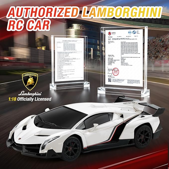 Lamborghini Remote Control Car for Boys 3-7, 1:18 Scale Lambo Toy Car Official Licensed,RC Drift Car 20Km/h with LED Lights, 2.4GHz RC Cars for Adults Boys Girls 8-12 Birthday Gifts(White)