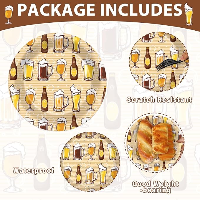 96 Pcs Cheers Party Decorations Cheers Themed Tableware Bar Theme Plates Napkins Forks Yellow and Khaki Supplies for Bar Bachelorette Festival 30th 40th 50th Birthday Bar Supplies Serve 24 Guests