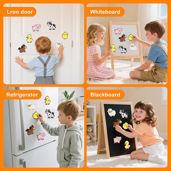 Refrigerator Magnets for Kids, Large Cute Farm Animals Fridge Magnets for Toddlers 1-3, Soft Full Back Magnet Refrigerator Educational Learning Toys for Boys Girls, Magnet for Kids Birthday Gifts