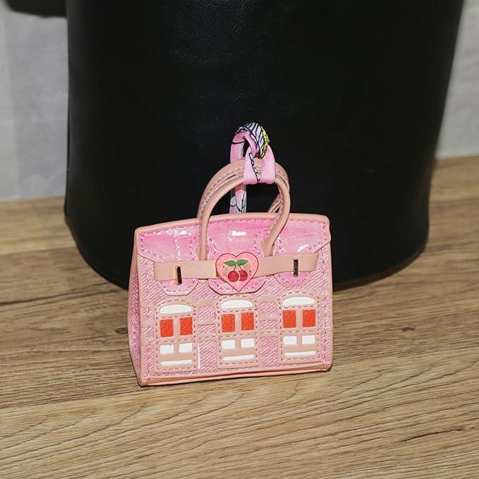 Buyborgood Women's 2 PCS Mini Tote Bag Charms Keychain Pouch Small Coin Purse Wallet (Peacock Blue + Pink)