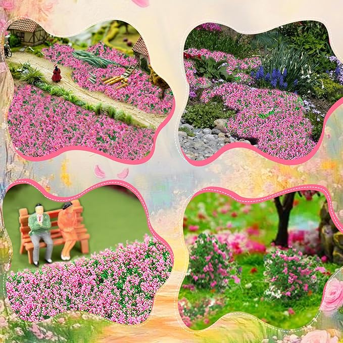 Warmtree Hand Torn Model Grass Tufts Flower Cluster for Miniature Scenery Applicable for N & HO Scale for Train Layouts,Diorama Supplies,and Architectural Models (Rose red)