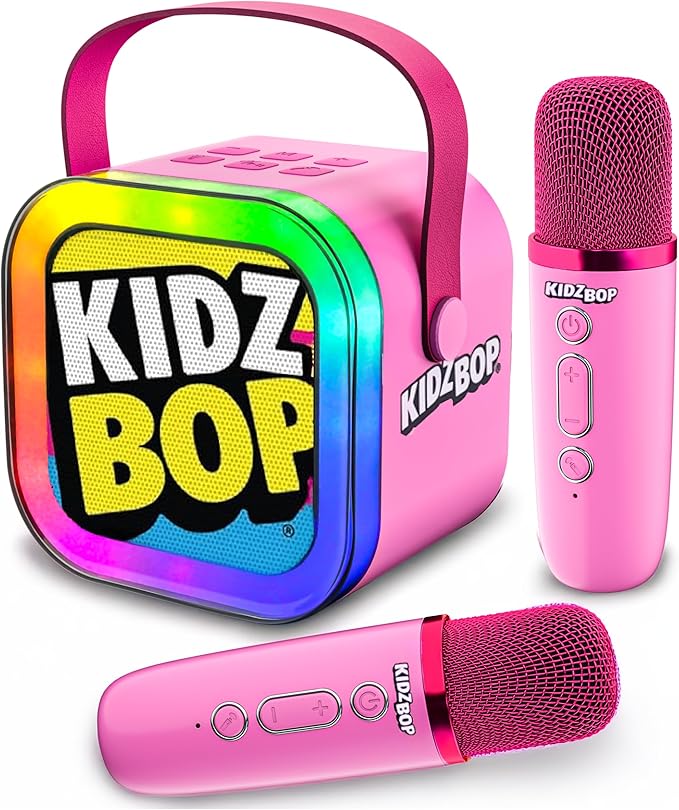 Move2Play, Kidz Bop Mini Karaoke Machine for Kids | Official Kidz Bop | Bluetooth Speaker with Microphones | Toddler Music Toy | Christmas Stocking Stuffer | Girls & Boys Age 2, 3, 4, 5, 6+