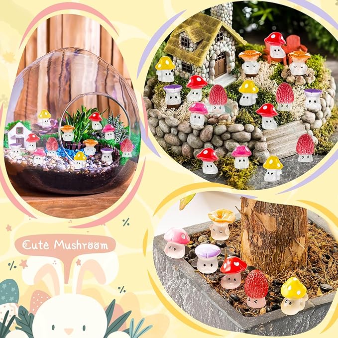 48 Pcs Mini Cute Resin Mushroom Statue Fake Miniature Mushroom Figurines for Fairy Garden Terrarium Accessories Decor Micro Landscape Craft