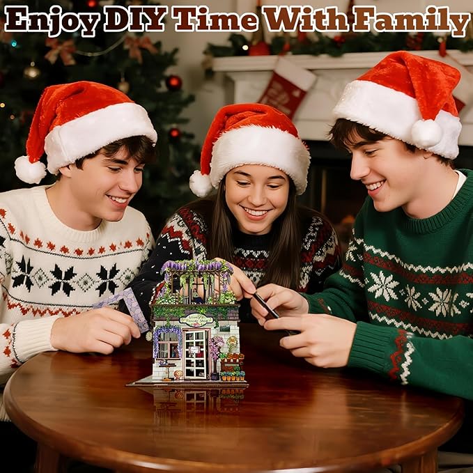 3D Wooden Puzzles Book Nook Kits for Adults Miniature House Building Kits, DIY Tiny Wooden Crafts Model Bookshelf Decor with LED Lights, Gifts for Family, Friends, Christmas(Flower Shop)