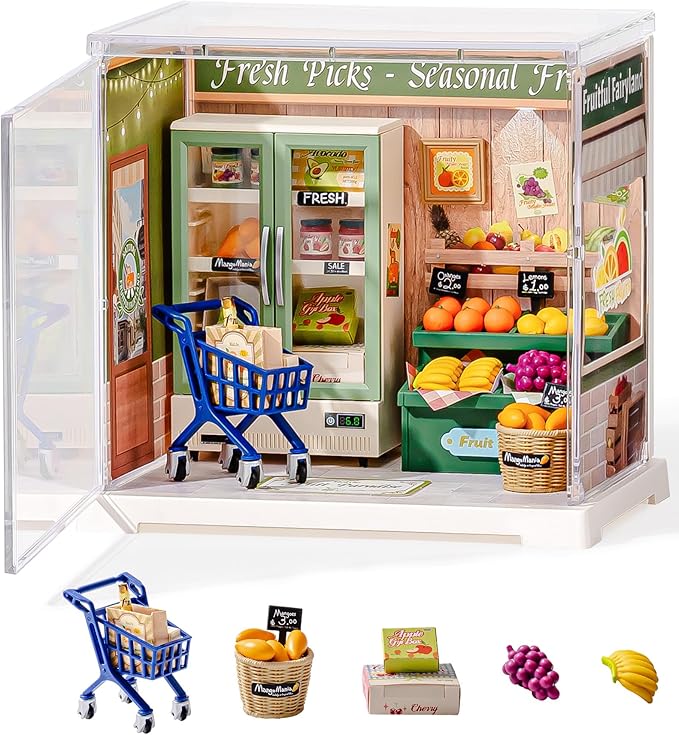 Rolife Super Creator Mini Series Fruits Shop, DIY Plastic Miniature Kits Retail Store Series, Mini Model House Building Set for Teens Aged 14+, DIY Crafts/Hobbies for Adults (Nature Energy Fruits)