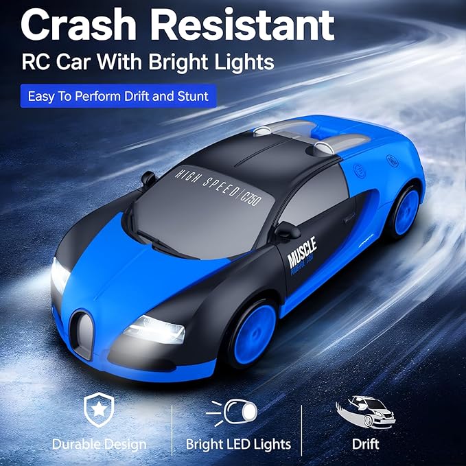 Remote Control Car RC Drift Car 2.4GHz 1:24 Scale 4WD 15KM/H High Speed Model Vehicle with LED Lights Drifting Tire Racing Sport Toy Car for Adults Boys Girls Kids Gift 2Pcs Rechargeable Batteries