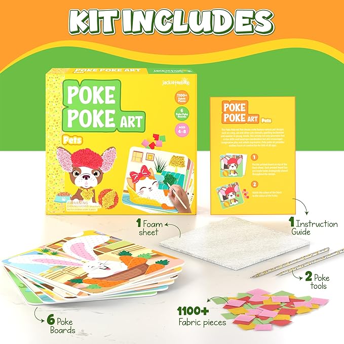 jackinthebox Poke Poke Art – Pets Theme, Mess-Free Fabric Art and Craft, Flower Pressing Kits, Gift for Kids, Girl Gifts, Boy Gift, Toys for Girls and Boys Ages 4 5 6 7 8