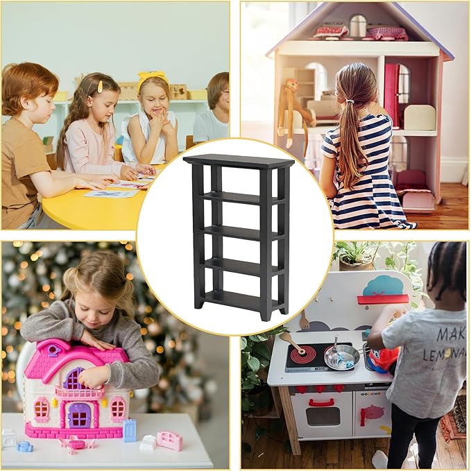 Toyvian Dollhouse Mini Bookshelf Model Miniature Display Bookcase Mini House Drawer Cabinet 4- Layer Wood Micro Scene Furniture DIY Storage Box