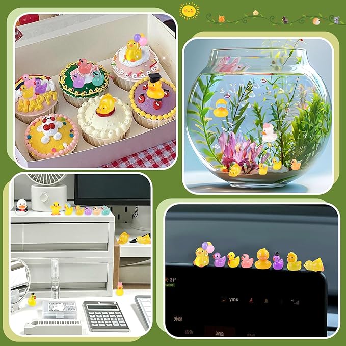 50PCS Mini Resin Animals Assorted Styles Cute Tiny Ducks,Miniature Duck Figures to Hide,Little Animal Bulk for Topper Desk Garden Dollhouse Landscape Aquarium Ornaments DIY Crafts & Decor