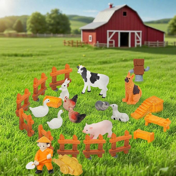 30pcs Mini Farm Animals Figurines Playset, Mini Resin Figurines for Fairy Garden Accessories, Garden Lawn Landscape Decor, Dollhouse, Succulents & Home Decoration