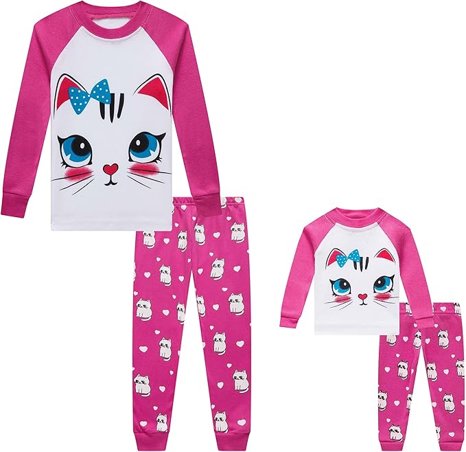 Babyroom Girls Matching Doll&Toddler 4 Piece Cotton Pajamas Toddler Christmas Sleepwear