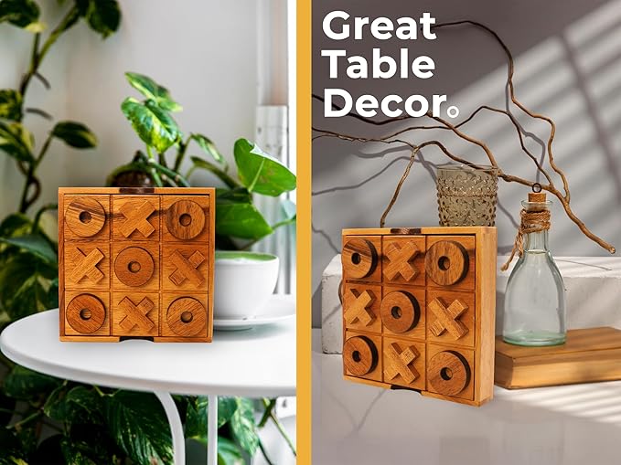 BSIRI Wooden Tic Tac Toe Game - Brain Teaser Puzzles for Adults and Unique Gifts for Kids, Coffee Table Decor Living Room Decor Modern Wood Decor, Classic Board Games for Family (5.5 Inch)