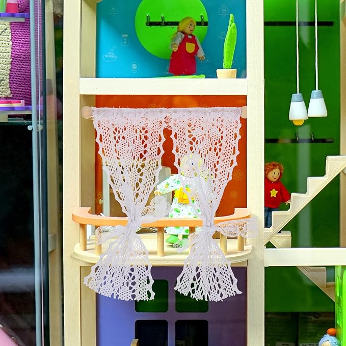 Kisangel 4pcs Dollhouse Miniature Lace Curtains, White Mini Curtains Tiny Doll House Window Shades for Miniature Dollhouse Furniture House Accessories