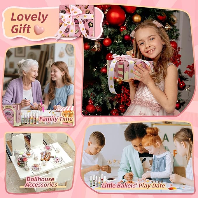iLAND Crafts Kits for Girls Ages 8-12 Molding Air Dry Clay for Kids Art Kits for Girls Ages 10-12 DIY Mini Dollhouse Food Toys For 7 9 10 Year Old Kids Tween Cute Birthday Gifts Creative Christmas Fun