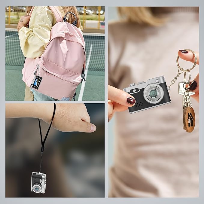 Mini Keychain Camera - 1080P FHD Mini Retro Digital Camera - Tiny Portable Small Cameras Vintage Compact Micro Cameras - Pocket Video Recorder with 16GB Card, OTG Adapters for Travel Study Recording