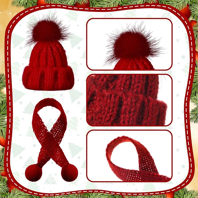 Bencailor 24 Pcs Mini Christmas Knitting Hats and Mini Christmas Scarf Set Knitting Doll Hat Scarf Santa Knit Hat Tree Ornaments for DIY Craft Art Doll Decoration (Multicolor)