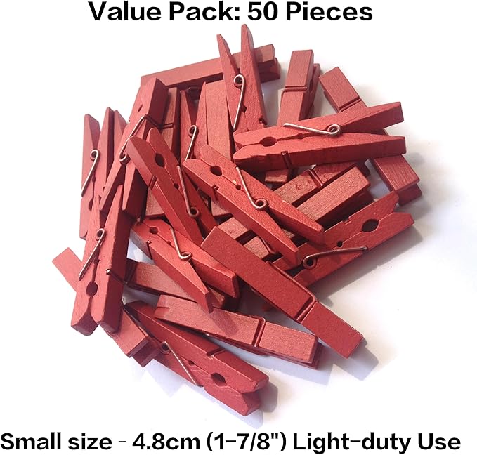 LWR CRAFTS Wooden Small Clothespins 1-7/8" 4.8cm 50 Pieces Per Pack (Red)