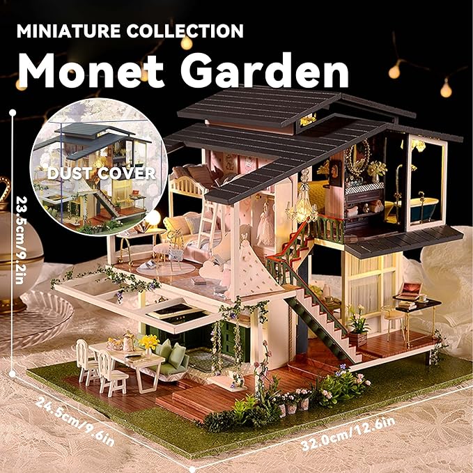 Flever Dollhouse Miniature DIY House Kit Creative Room with Furniture for Romantic Artwork Gift (Monet Garden)