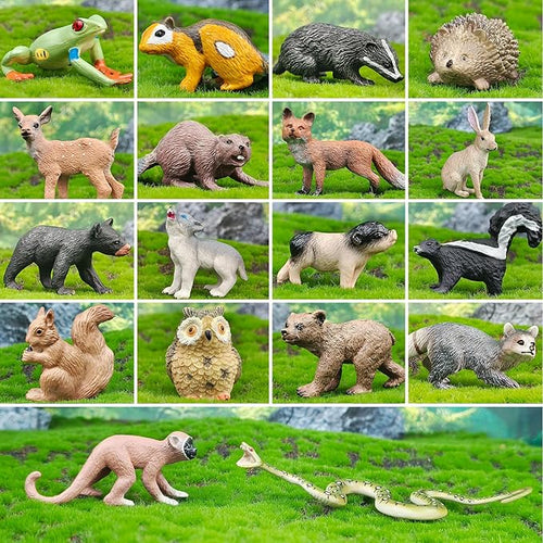 18Pcs Forest Animals Figures - Plastic Woodland Creature Toy Figurines for Kids Boys Girls 3-5 6-12, Small Jungle Animal Baby Figurines for Cake/Cupcake Topper Birthday Gift