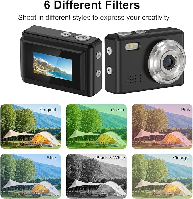 Tangxi Mini Keychain Digital Camera for Students, 1080P 12MP Small Camera Video Recorder, 6 Filters, 0.96 Inch LED Display for Travel Study Recording (Black)