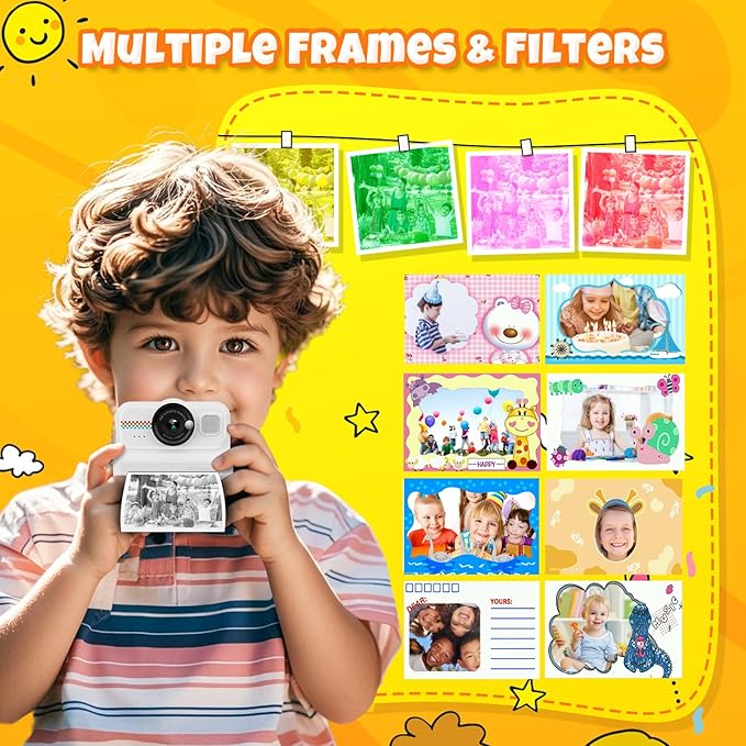 Kids Instant Print Camera, 1080P HD Kids Camera Instant Print with 3 Rolls Print Paper & 32GB Card, Ideal Kid Toys Gifts for Boys & Girls Age 3-14 (Black)