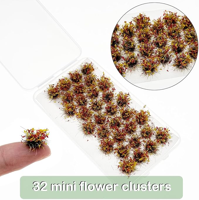 Woohome Static Grass Tufts Flower Cluster Vegetation Groups Miniature Flower Clusters for Terrain Railway Scenery Table Landscape, Rose Red and Yellow