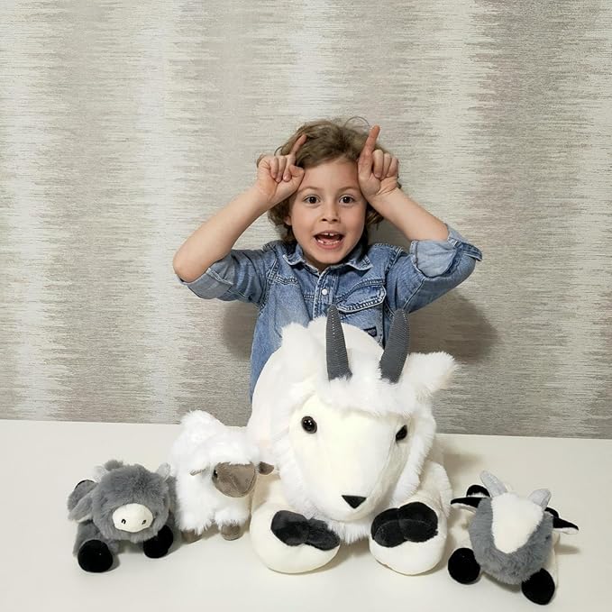 4Pcs Giant Goat Plush Toy, 17.7" Soft Mother Goat Stuffed Animal with 3 Cute Baby Goat Plushies, White Goat Body Pillow for Kids, Cuddly Stuffed Farm Aniaml Toy Gift for Christmas Birthday