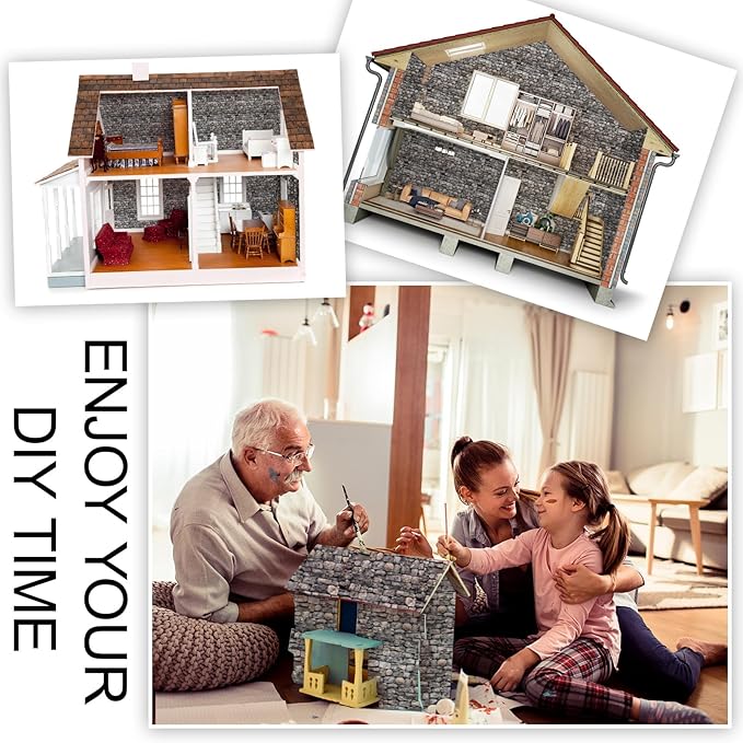 35 Pcs Miniature Dollhouse Wallpaper Self-Adhesive Mini DIY Floorboards Wall Paper Real Life DIY Decoration for Dollhouse (Brick Gray)