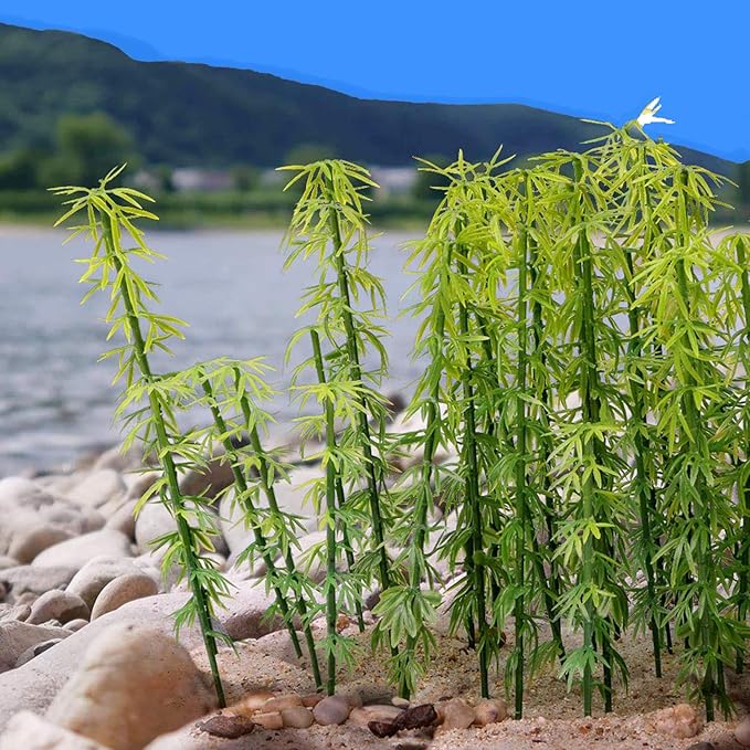 Woohome Miniature Bamboo Trees, 60 PCS Model Bamboo Trees Landscape Bamboo Tree and 2 PCS Fake Moss Rocks Decorative Moss Balls Model Artificial Plants for Home Decoration, Fairy Gardens