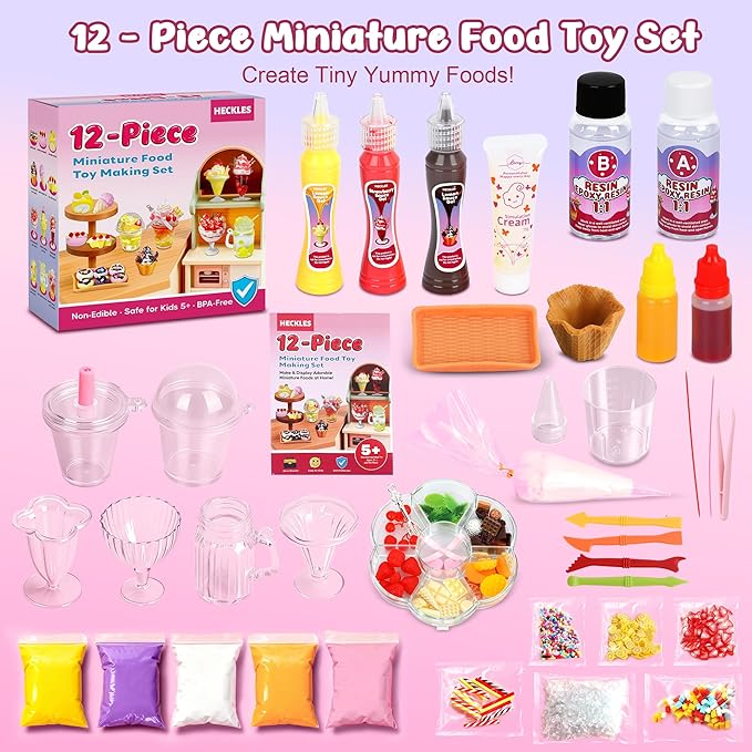 12-Piece Miniature Food Toy Making Set - DIY Tiny Play Food for Kids 5+ | Non-Edible, Pretend Kitchen Play for Little Chefs | Birthday Gifts and Party Favors to Spark Creativity and Imagination