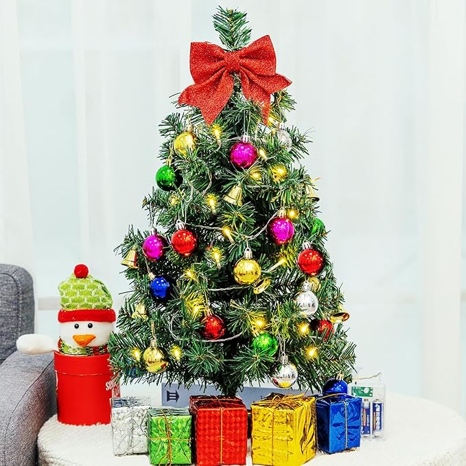 Mini Christmas Tree Small Christmas Tree with LED Lights Ornaments Tabletop Artificial Christmas Decorations Indoor Christmas Decor 24"/60cm 2025 New