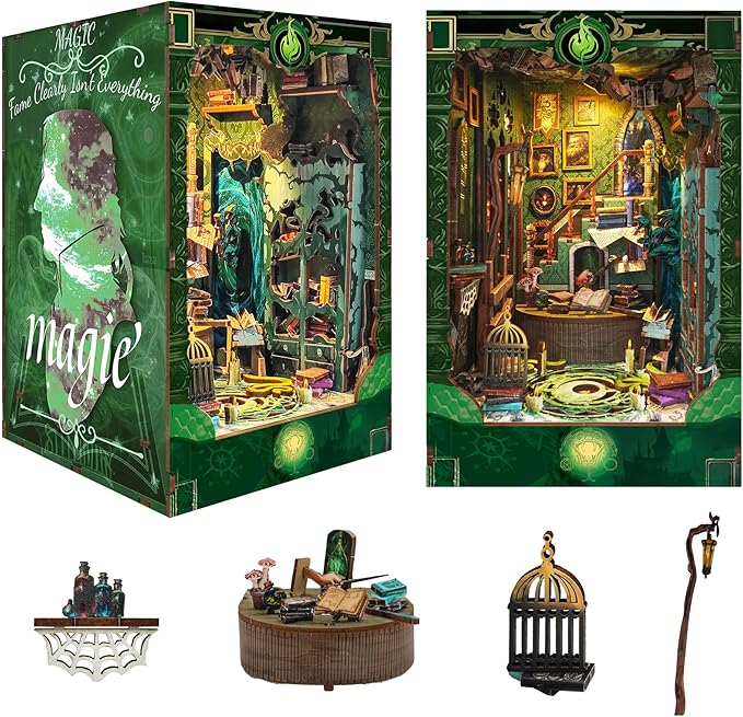 3D Wooden Puzzle Book Nook Kit -DIY Miniature House Kit Magic Dollhouse Tiny House Bookshelf Dollhouse for Adults with LED Light- Snake House (SQ-41)