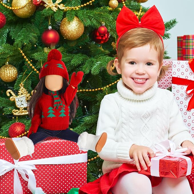 Bencailor 6 Pcs Winter 18 Inch Doll Clothes and Accessories Winter Outfits Set Sweaters Trousers Hats Shoes for 18 Inch Doll Gifts(Tree Red White Green,Classic)