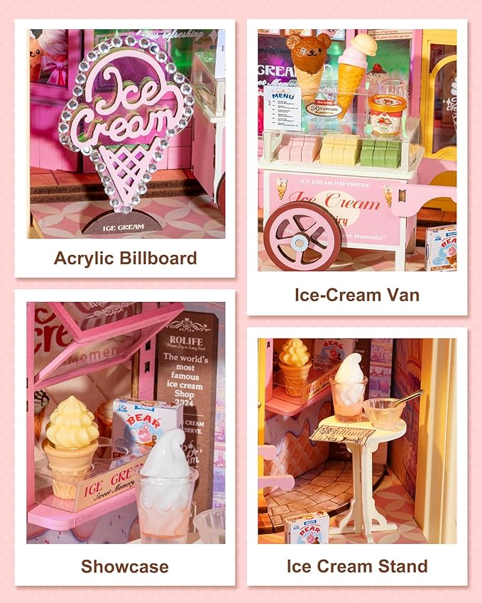 Rolife 3D Diorama Frame, Wall-Mounted Shadow Box & Dollhouse Display Case for & Christmas Decor, Quick-Build Unfinished Kit, Christmas Memorial Gift for Families (Sweet Scoopery Ice Cream)
