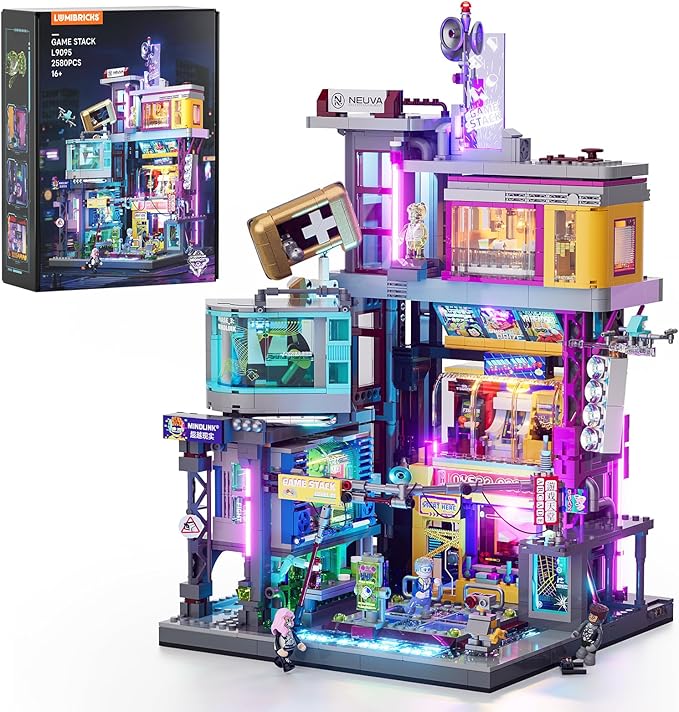 Lumibricks Cyberpunk Game Stack Lighting-Building-Bricks Set - Cyberpunk Neon City Future Gaming Room Street View Collection LED Light Model Set 2580 Pcs for Adults and Sci-fi Lovers