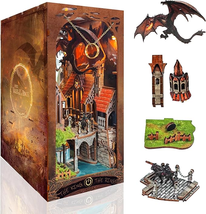 Book Nook Kit with LED Light - 3D Wooden Puzzles Book Nook for Book Shelf Decor - DIY Dollhouse Kit - Book Nook Decor with Dust Cover - Magic Book Nook - (SQ-05)