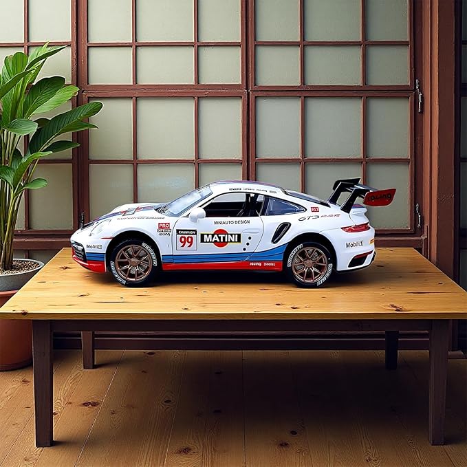 Toy Cars for 911 GT3 RS RSR Turbo S, 1:32 Alloy Diecast Model Cars,Pull Back Car Toy with Light and Sound Gift Sports Race Car for Boys Age 3+ Gifts White