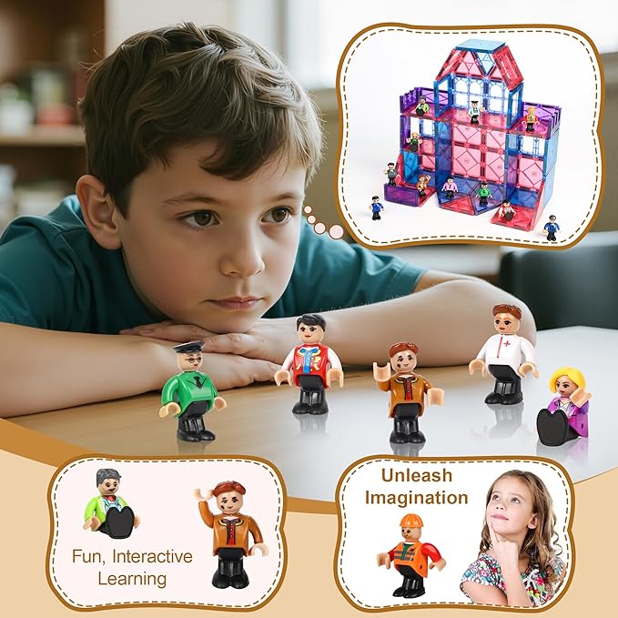 15 Pieces Magnetic People Figures for Kids, Magnet Play People Perfect for Magnetic Tiles Building Blocks STEM Learning Magnet Toys for Boys Girls Ages 3 4 5 6 7+ Years Birthday Gifts(Styles May Vary)