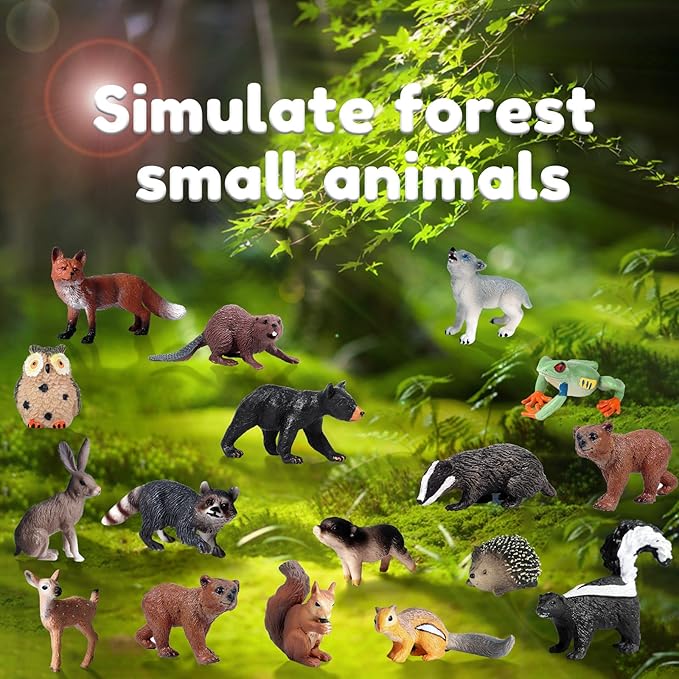 16 PCS Forest Animals Figures, Woodland Creatures Figurines, Miniature Toys Cake/Cupcake Topper Birthday Gift for Kids, Woodland Baby Shower Decorations