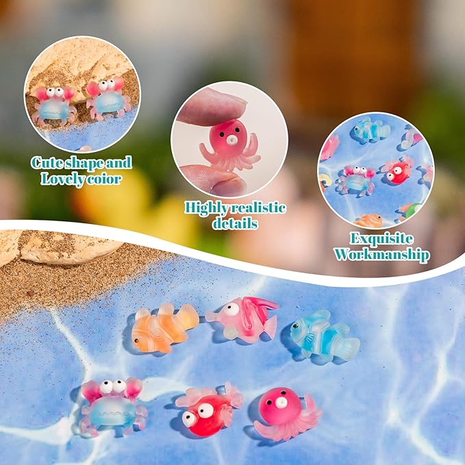 100 Pcs Mini Resin Sea Animals Variety Tiny Ocean Animals Figures Miniature Little Small Animal Figurines Bulk for Micro Fairy Garden Landscape Dollhouse Accessories Hide Crafts Decor Aquarium