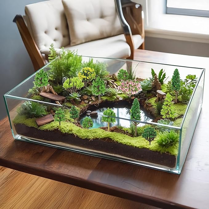 56 Pcs Diorama Trees Kit Include 55 Pcs Plastic Model Trees for Crafts 1 Piece 7.9in-11.8in Green Lawn Decorative Mini Fake Miniature Tree Materials for Scenery Architecture DIY Craft