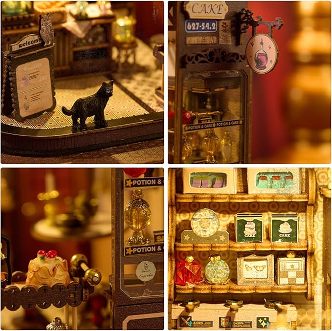 DIY Miniature House Kit, Dollhouse Kit with LED Light, Mini House Building Kits for for Adult to Building, Christmas Home Decorations Gifts for Family and Friends, Cakehouse