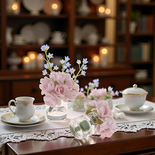 2 Pcs Dollhouse Miniature Flowers Dollhouse Mini Vase with Flower Dolls House Flower Glass Vase 1:12 Scale Dollhouse Miniature Flower in Vase, Lightweight Dollhouse Decor