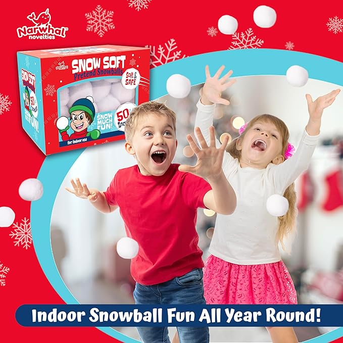 50 Pack Fun Fake Snowball for Kids 2 Inches - Artificial Snowballs Bulk for Indoor and Outdoor - Snow Ball for Decorations, Winter Toy Games Fights - Fun Christmas Party Activities