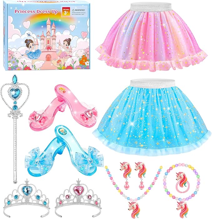 Princess Dress Up Shoes for Little Girls 3-6，Kids Pretend Play Clothes for Toddlers with Tutu,Shoes and Accessories,Christmas Thanksgaving Birthday Gift Toys