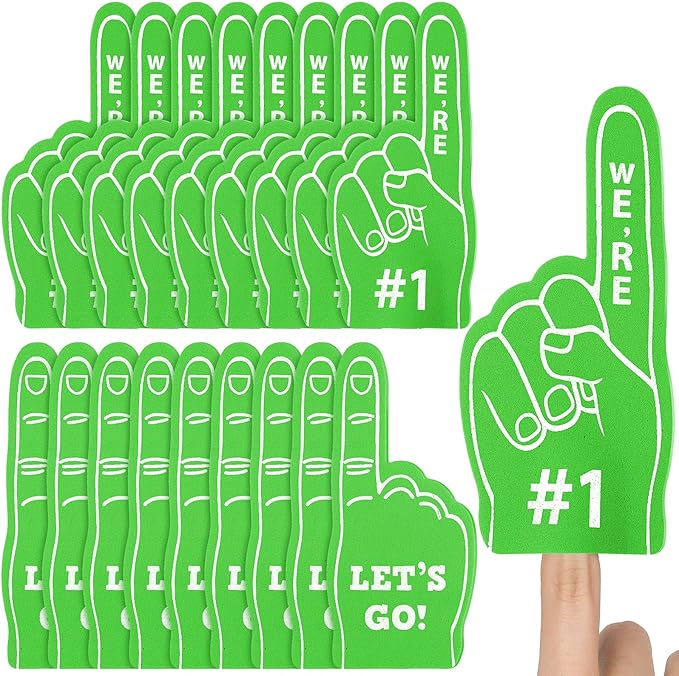 Sinmoe 24 Pcs Mini Foam Finger Baseball Fan Mini Foam Finger, We're #1 Sports Themed Party Supplies for Baseball Hockey Football Basketball Events Team Gifts(Green)